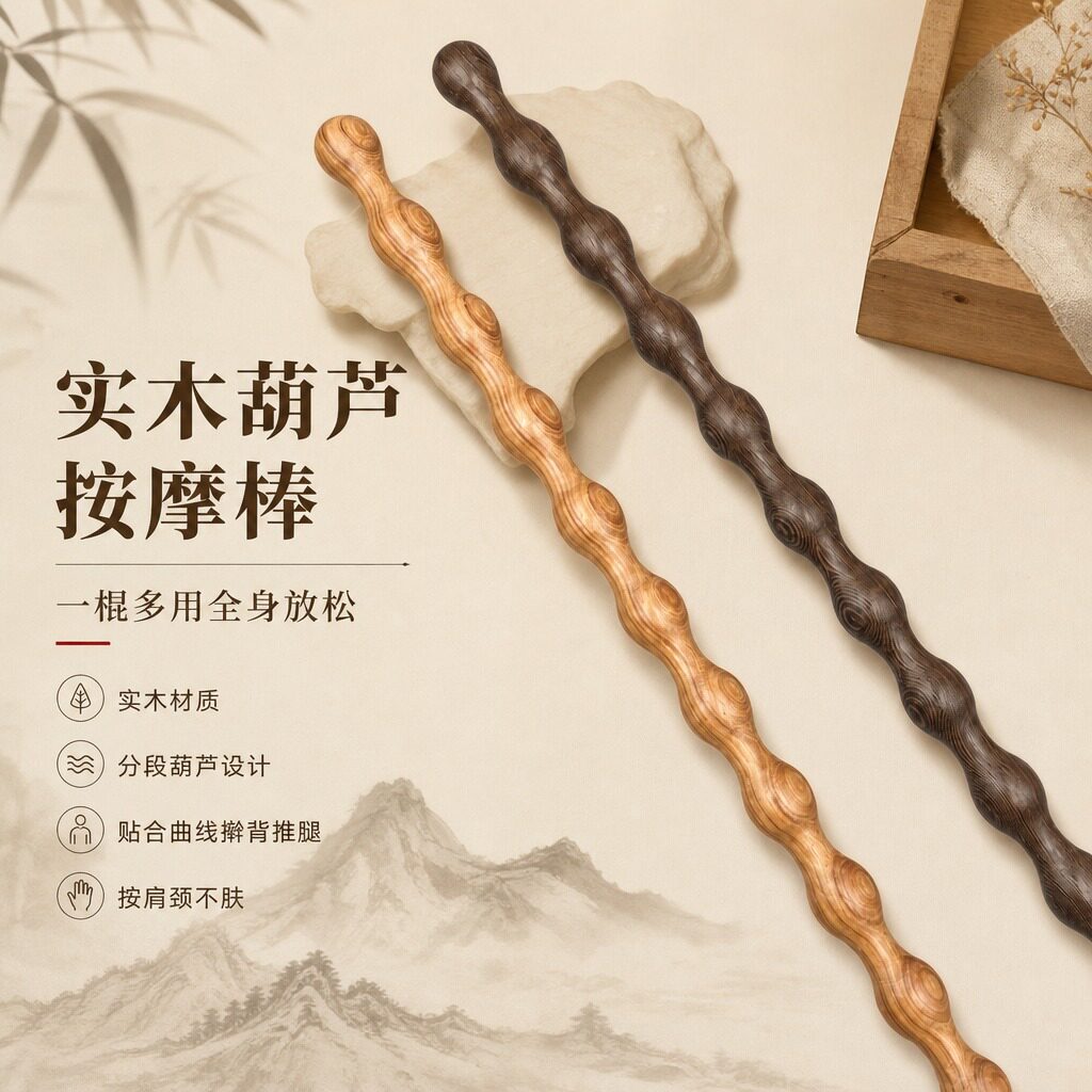 实木葫芦造型盘玩棍 鸡翅木花梨木一棍多用 全身经络按摩棍盘玩棍