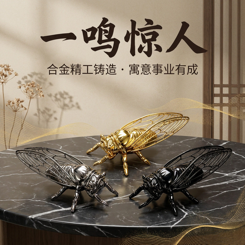 合金古风花丝知了小摆件一鸣惊人茶宠书桌摆设升学送老师礼物