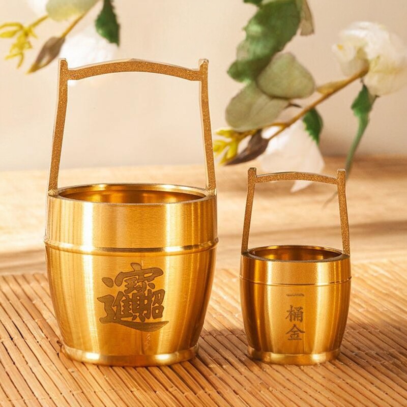 黄铜一桶金水桶工艺品加元宝中式摆件饰品吉祥招财元宝桶手提桶