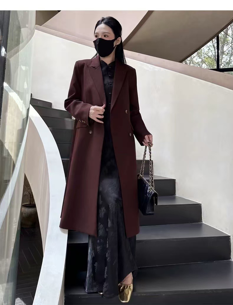 韩版宽松时髦设计闺蜜同款款阔版中长款翻领西装风衣外套女秋冬