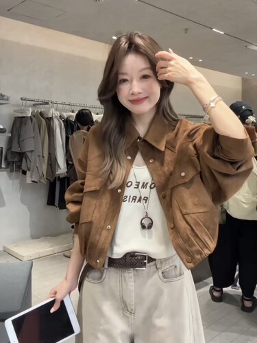 南油高级麂皮短外套女2026秋新