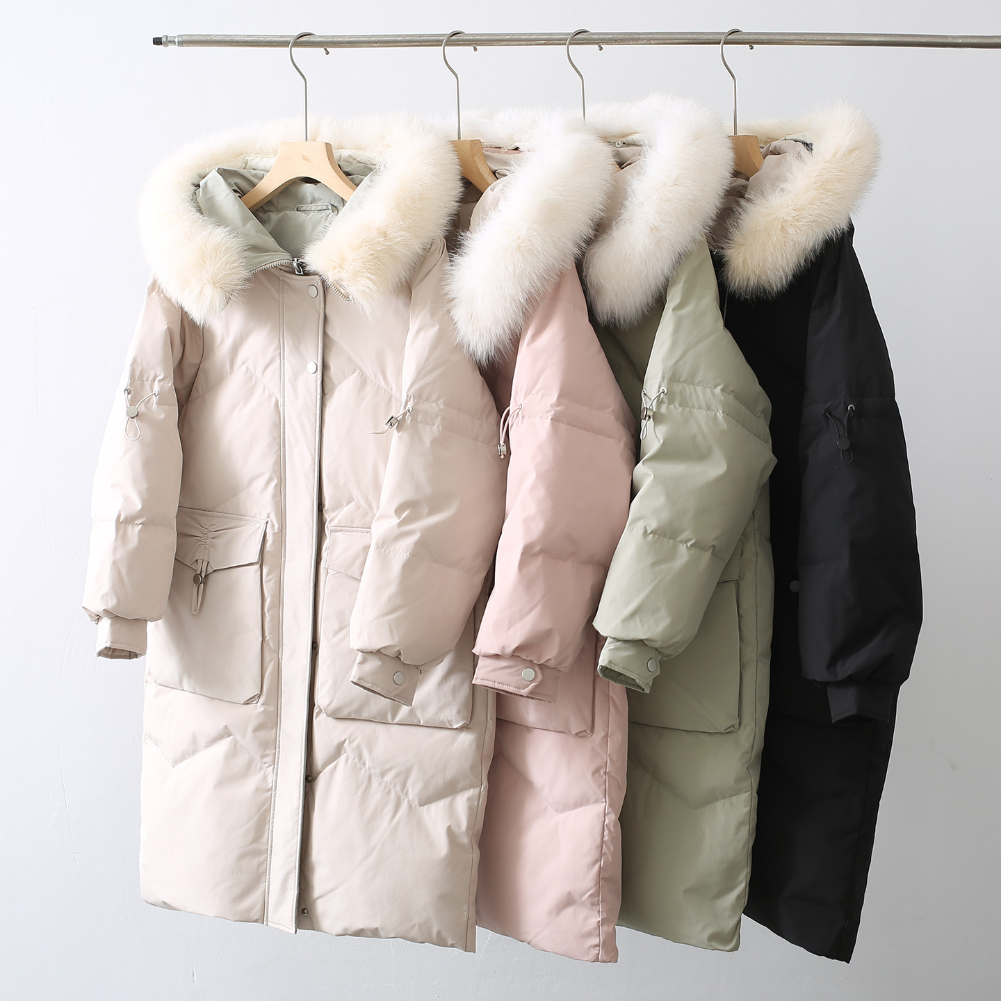 断码清仓~白鸭绒外套 三防真毛领蓬松保暖中长款羽绒服女