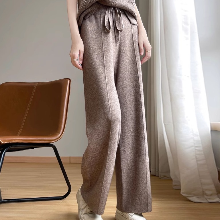 针织阔腿秋冬直筒裤垂坠感中高腰