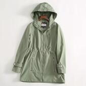 欧美原单 软壳防泼水连帽收腰显瘦简约春秋休闲中长款 风衣外套女