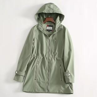 欧美原单 风衣外套女 软壳防泼水连帽收腰显瘦简约春秋休闲中长款