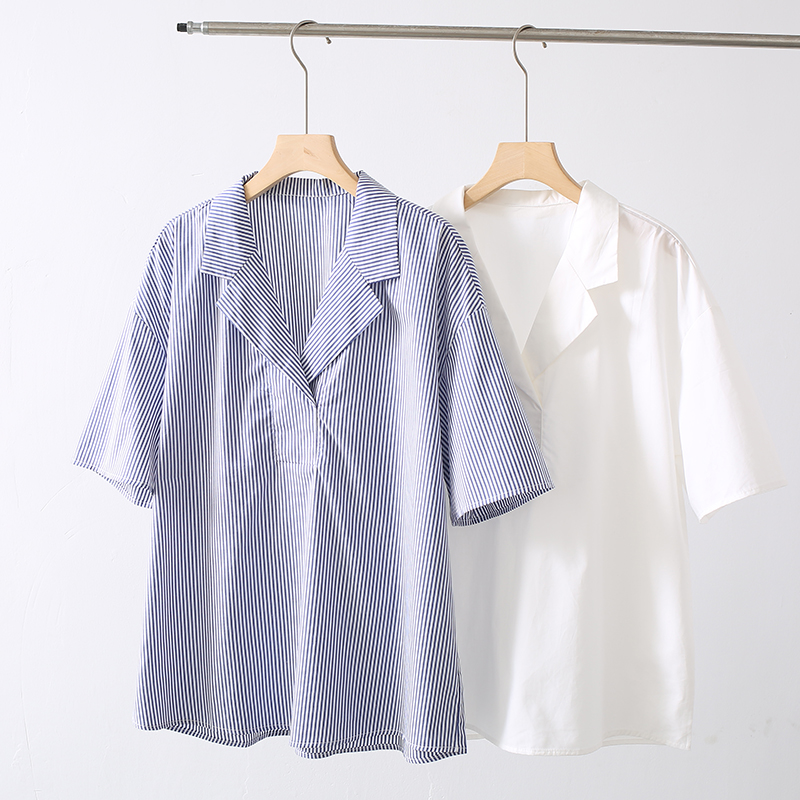 韩国单！通勤气质西装领套头宽松型衬衫女夏季短袖上衣