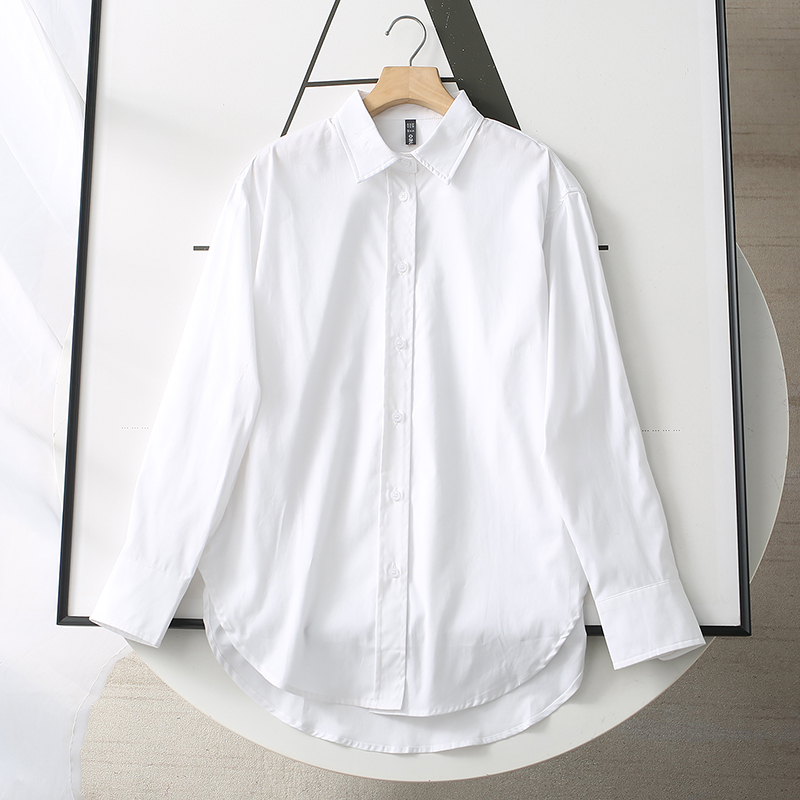 欧美单 100纯棉经典宽松大板白衬衫 翻领简约秋季女士新品衬衣
