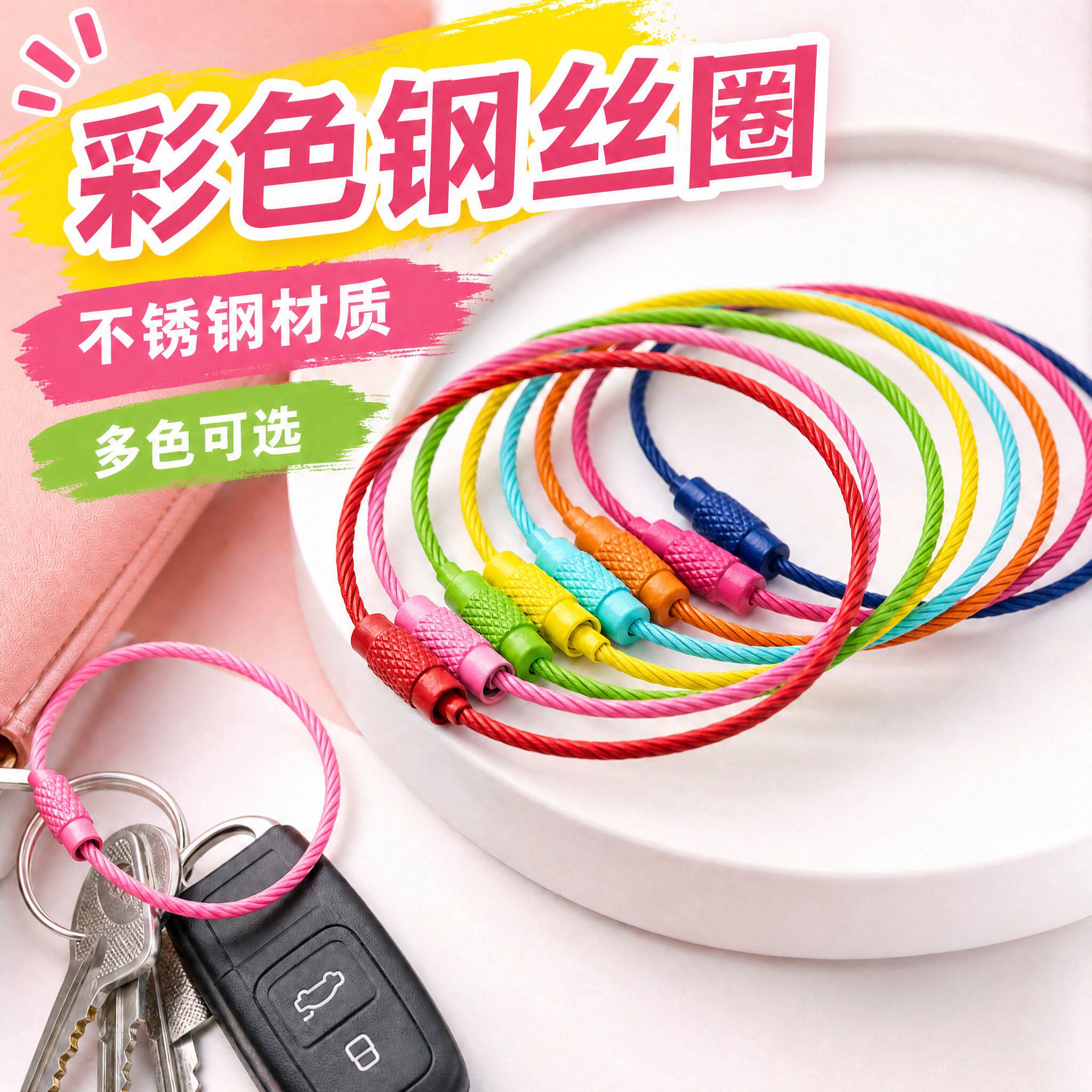 彩色烤漆钢丝圈DIY钥匙扣