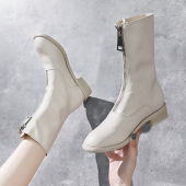 2025新秋冬女靴中筒瘦瘦靴子前拉链短靴内增高白色马丁靴春秋单靴