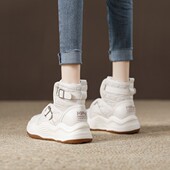 高帮棉鞋 厚底雪地靴女2024年冬季 新款 子女真皮加绒加厚保暖马丁靴