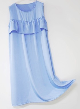棉绸睡裙连衣裙丝戴尔真丝绵绸纯色防凸点无袖连衣裙家居服夏季女