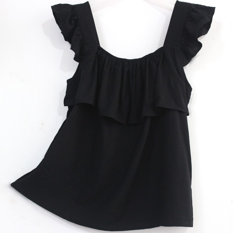 棉绸睡衣吊带小飞袖背心上衣大码防凸点丝戴尔纯色缎面家居服绵绸