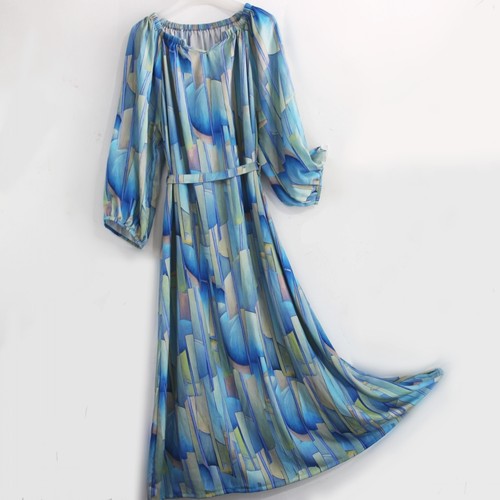 棉绸连衣裙丝戴尔插肩袖绵绸睡裙宽松时尚丝戴尔真丝睡衣家居服女