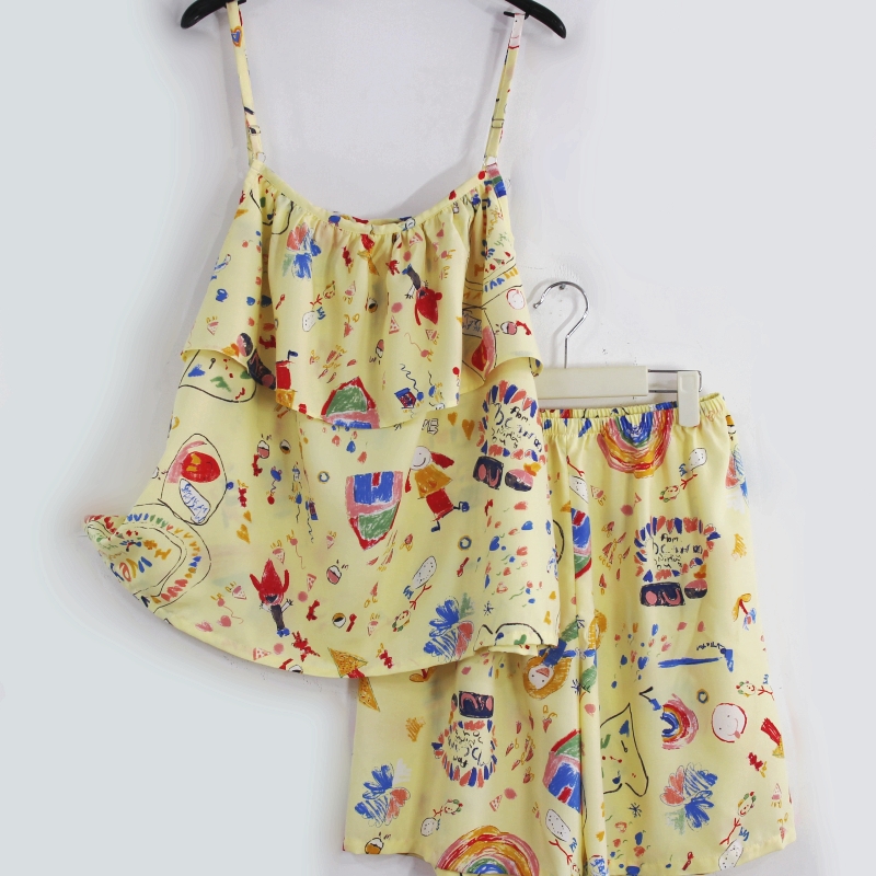 棉绸睡衣吊带防走光背心套装大码防凸点人造棉居家女绵绸宽松夏季