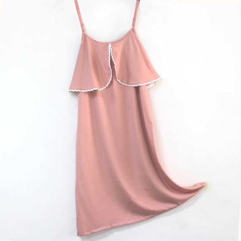 吊带遮胸好棉绸睡裙纯色缎面真丝绵绸连衣裙女防凸点时尚减龄夏季