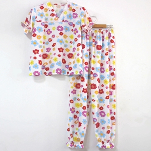 佰汇福棉绸V领套装儿童家居服男童女童日式睡衣空调服松紧口夏季