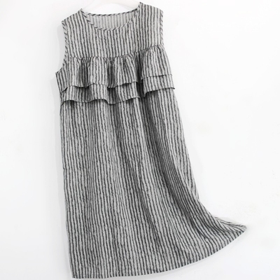 好棉绸睡裙双层荷叶边人棉连衣裙真丝绵绸无袖防凸点背心睡衣夏女