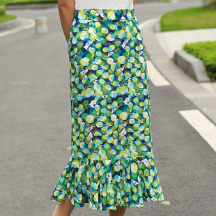 棉绸半身裙豹纹长裙碎花绵绸百搭新款棉高腰夏显瘦包臀人棉鱼尾裙