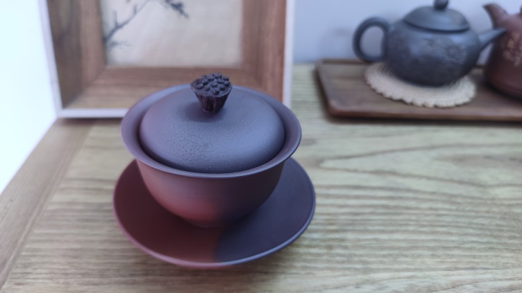 设计师款 三才阴阳窑变盖碗 钦州坭兴陶