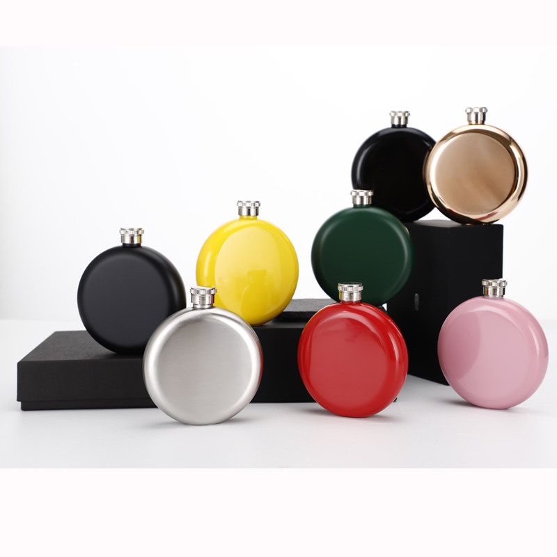 不锈钢酒壶随身便携酒壶 户外圆形5盎司白酒壶礼品套装