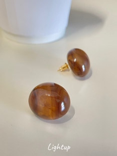 复古港风美拉德焦糖琥珀棕色椭圆耳环高级感秋冬