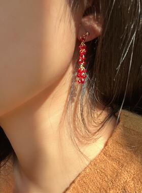 Lightup自制爆竹声声新年红色串珠耳环原创设计小众
