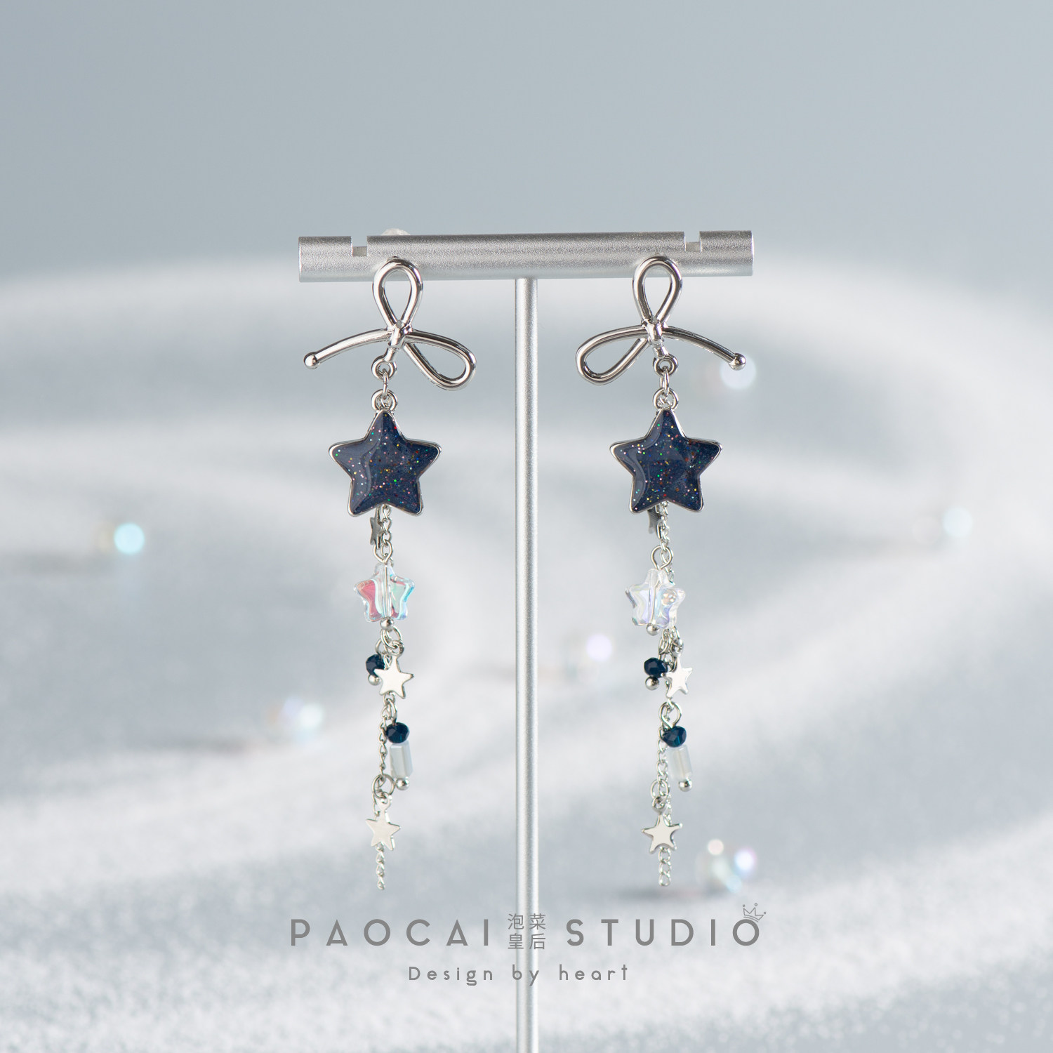 湛蓝星辰原创蓝色星星流苏耳钉女甜酷辣妹小众设计高级感耳环耳夹