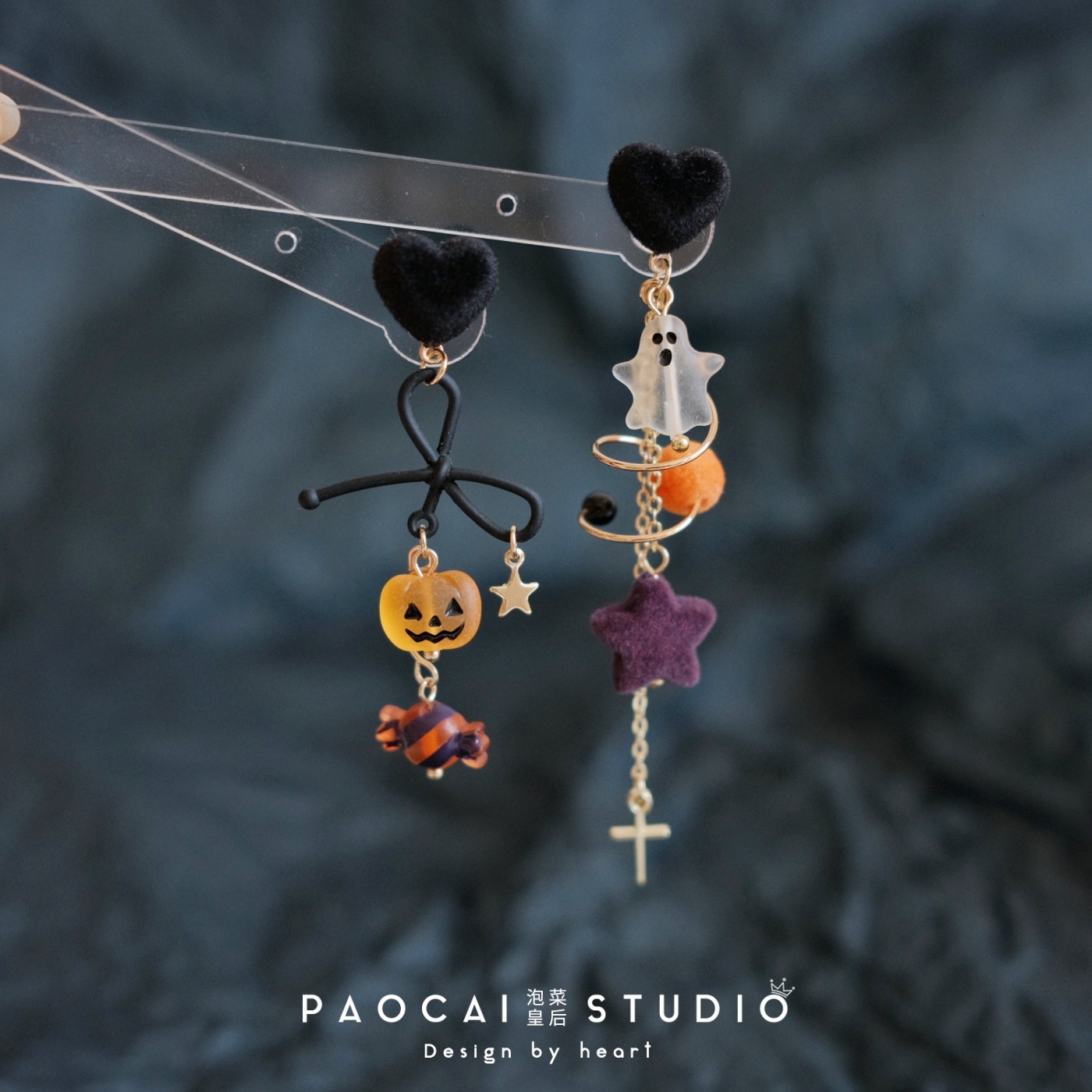 原创万圣节南瓜灯与幽灵个性搞怪耳钉女氛围感耳环耳夹送闺蜜礼物