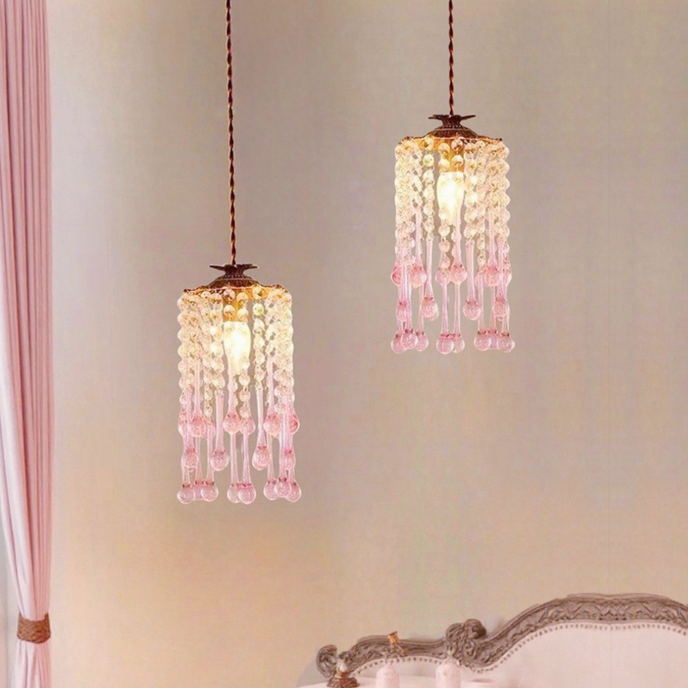 全铜粉色水晶灯女儿房卧室床头灯