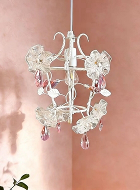 SY浪漫粉红色花蕾水晶吊灯轻奢文艺欧法式公主房衣帽间床头卧室灯
