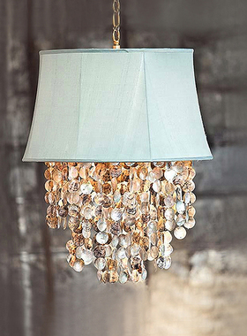 SY浪漫海洋蓝色天然贝壳吊灯欧美式客厅复式民宿阁楼梯间卧室灯饰