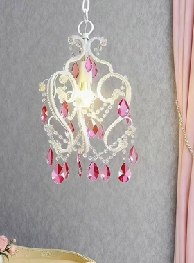 SY浪漫粉色爱心水晶吊灯欧法式白公主房衣帽间飘窗卧室床头灯饰