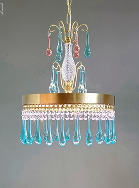 SY浪漫梦幻粉蓝色全铜水晶吊灯法式轻奢复古客餐厅卧室公主房间灯
