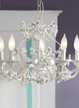 SY欧法式花瓣水晶吊灯白色浪漫田园奶油风低楼层客餐厅房间卧室灯
