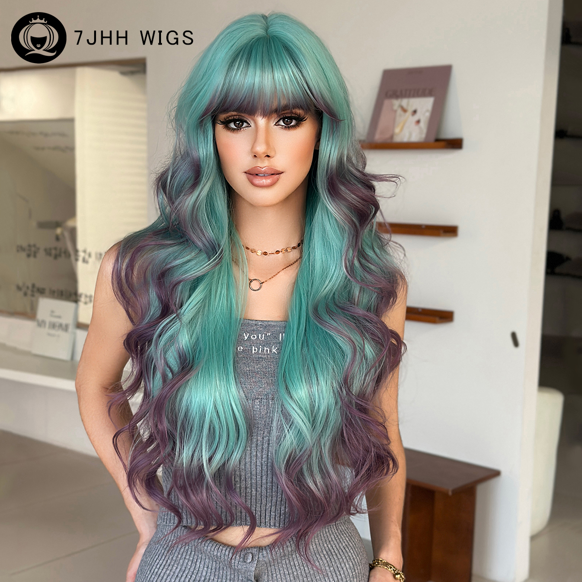 7jhhwigs长卷发假发女巴黎画染长发软妹lolita可爱浅色jk彩色挑染