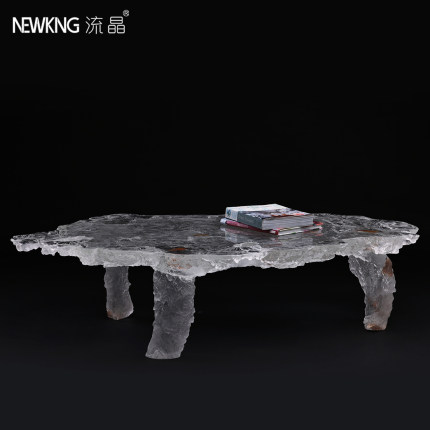 流晶 木纹肌理茶几创意透明合成水晶铂晶书房茶室设计师同款边几
