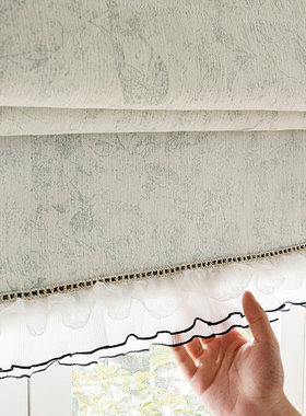 爆款法式复古清新绿色罗马帘折叠帘遮光窗帘印花小窗户升降帘