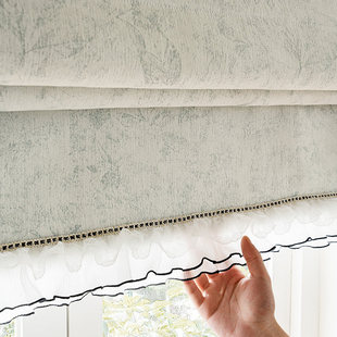 爆款法式复古清新绿色罗马帘折叠帘遮光窗帘印花小窗户升降帘