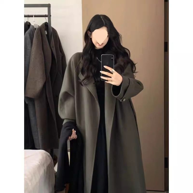 赫本风名媛时尚灰色呢子大衣女冬