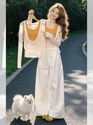 莫代尔人棉长袖罩衫背心两件套女春秋拼色甜辣穿搭小众独特上衣潮