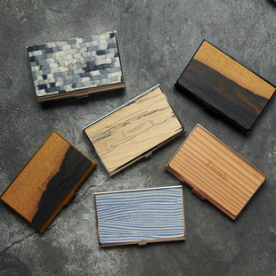 定制刻字创意木质名片盒不锈钢高档商务金属名片夹便携式男女卡包