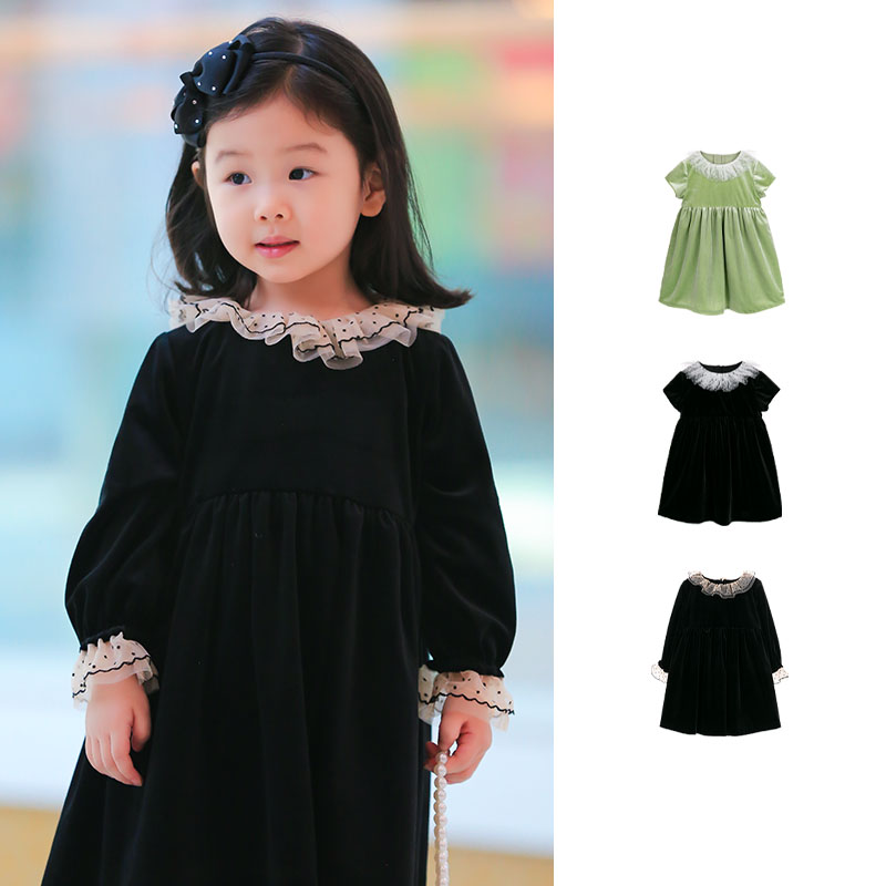 Toulejour波点植绒花边丝绒黑裙