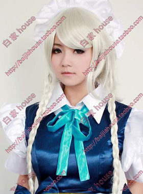 cosplay假发 十六夜咲夜 东方project 红魔馆女仆长 白色 扎辫子