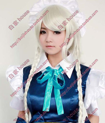 cosplay假发 十六夜咲夜 东方project 红魔馆女仆长 白色 扎辫子