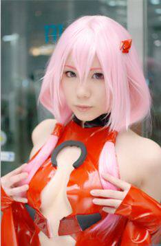 cosplay假发 罪恶王冠楪祈 粉色渐变玫红色60CM万用收脸中长直发