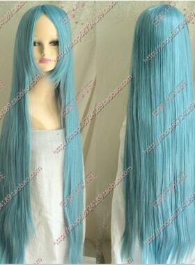 瓦蓝色100cm长直发/侵略！乌贼娘/动漫古装女仆配件cosplay假发