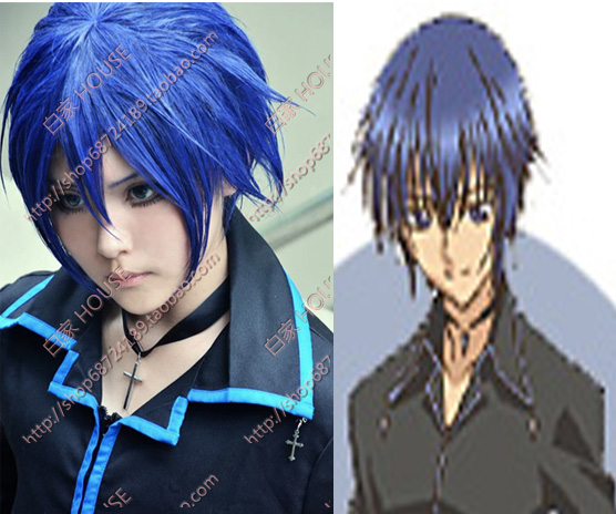 cosplay假发 守护甜心 月咏几斗 日向秀树 蓝色翻翘收脸假发