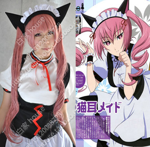 cosplay假发命运石之门 菲利斯 烟粉色长卷发 扎双马尾 动漫假发