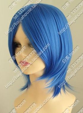 蓝色短发收脸msn 妖精的尾巴哈比拟人 圣灵家族 日向秀树cos假发