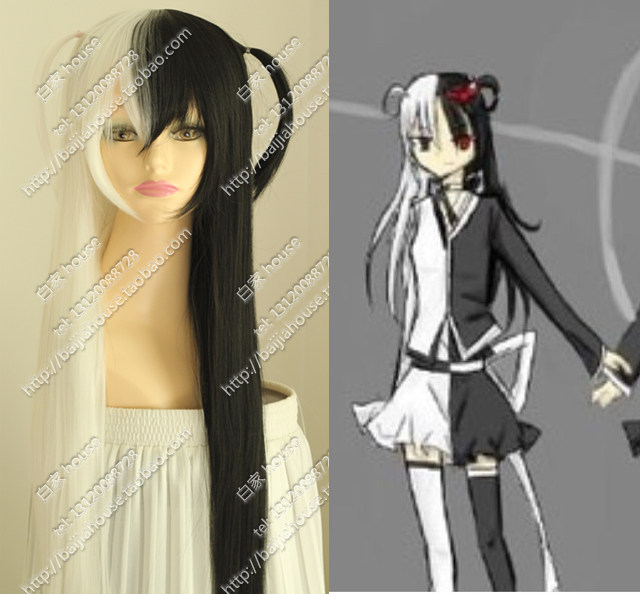 原版cos假发/弹丸论破/黑白熊性转拟人/黑白长直发侧扎小辫子假发